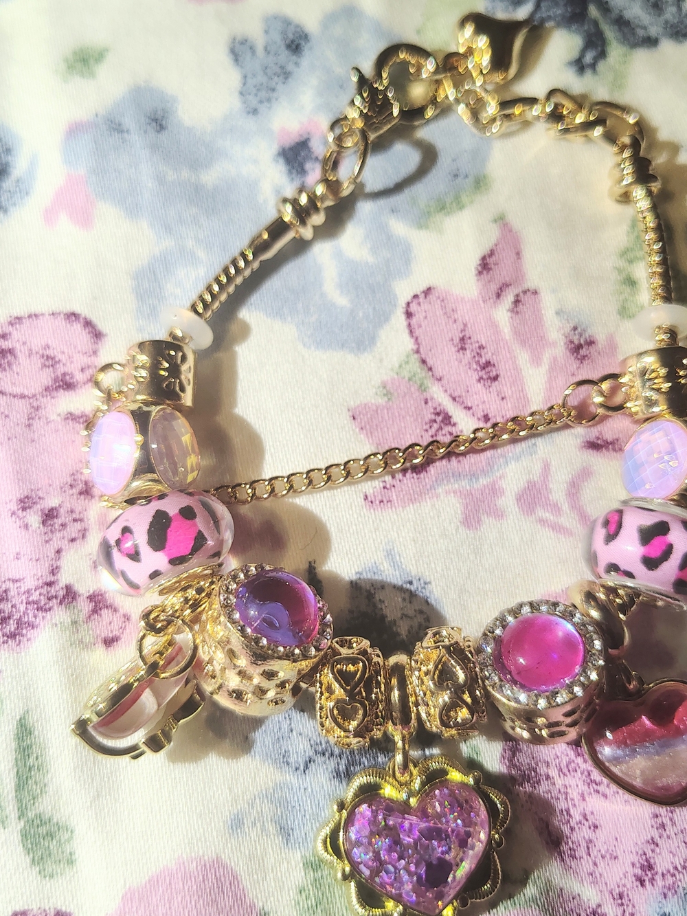 Gold-Tone Pink & Purple Charm Bracelet - Women Accessories